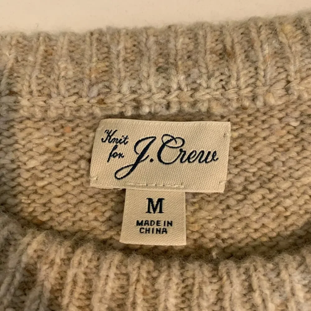 J Crew Sweater Men M Medium Beige Wool Blend Eco Donegal Raglan Pullover Knit